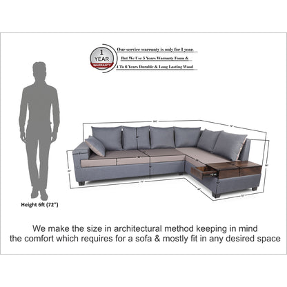 Adorn India Orlando Fabric L Shape Sofa (Dark Grey & Light Gery)