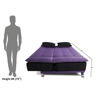 Adorn India Exclusive Two Tone Arden 4 Seater Sofa Cum Bed 4 x 6 (Dark Purple & Black) (3 Year Warranty)