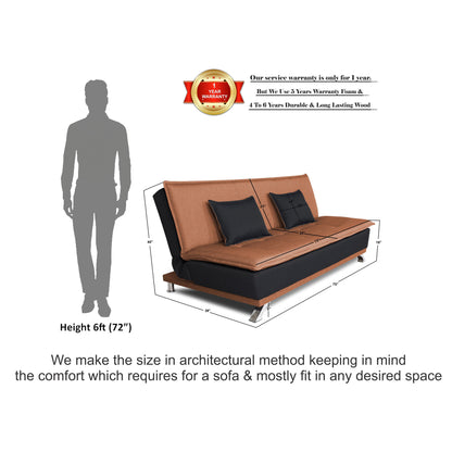 Adorn India Exclusive Two Tone Arden 4 Seater Sofa Cum Bed 4 x 6 (Rust & Black) (3 Year Warranty)