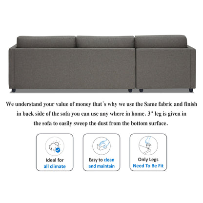 Adorn India Alexander L Shape 7 Seater Sofa Set with Ottoman Puffy LHS (Light Grey) (3 Year Warranty)