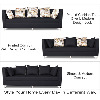 Adorn India Alica 3-1-1 5 Seater Sofa Set(Black)