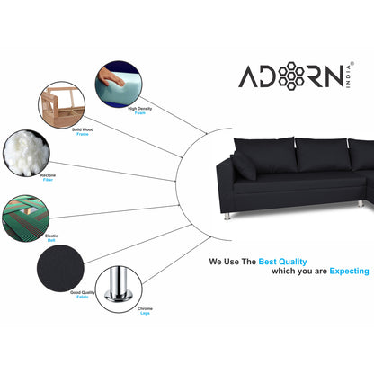 Adorn India Straight line L Shape Sofa (Black)