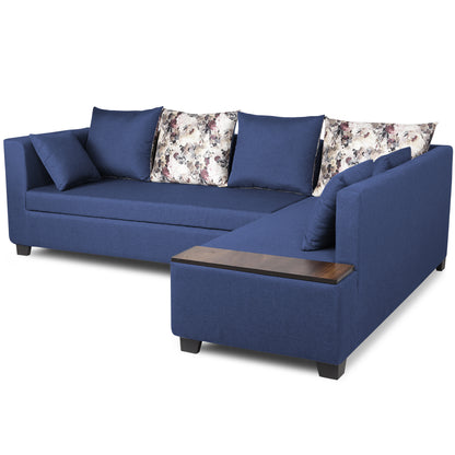 Adorn India Mclain L Shape 6 Seater Sofa (Blue)