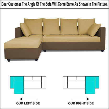 Adorn India Zink Straight line L Shape 6 Seater Sofa Plain Cushion (Left Side Handle)(Brown & Beige)