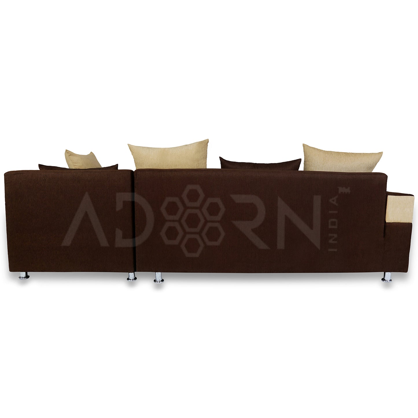 Adorn India Adillac 5 Seater Corner Sofa(Right Side)(Brown & Beige), Wood, Foam