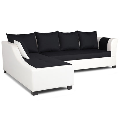 Adorn India Aliana L Shape Leatherette Fabric 6 Seater Sofa Set LHS (Black & White) (3 Year Warranty)