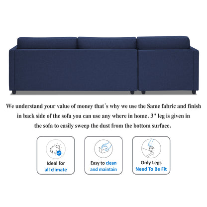 Adorn India Alexander L Shape 7 Seater Sofa Set with Ottoman Puffy LHS (Dark Blue) (3 Year Warranty)
