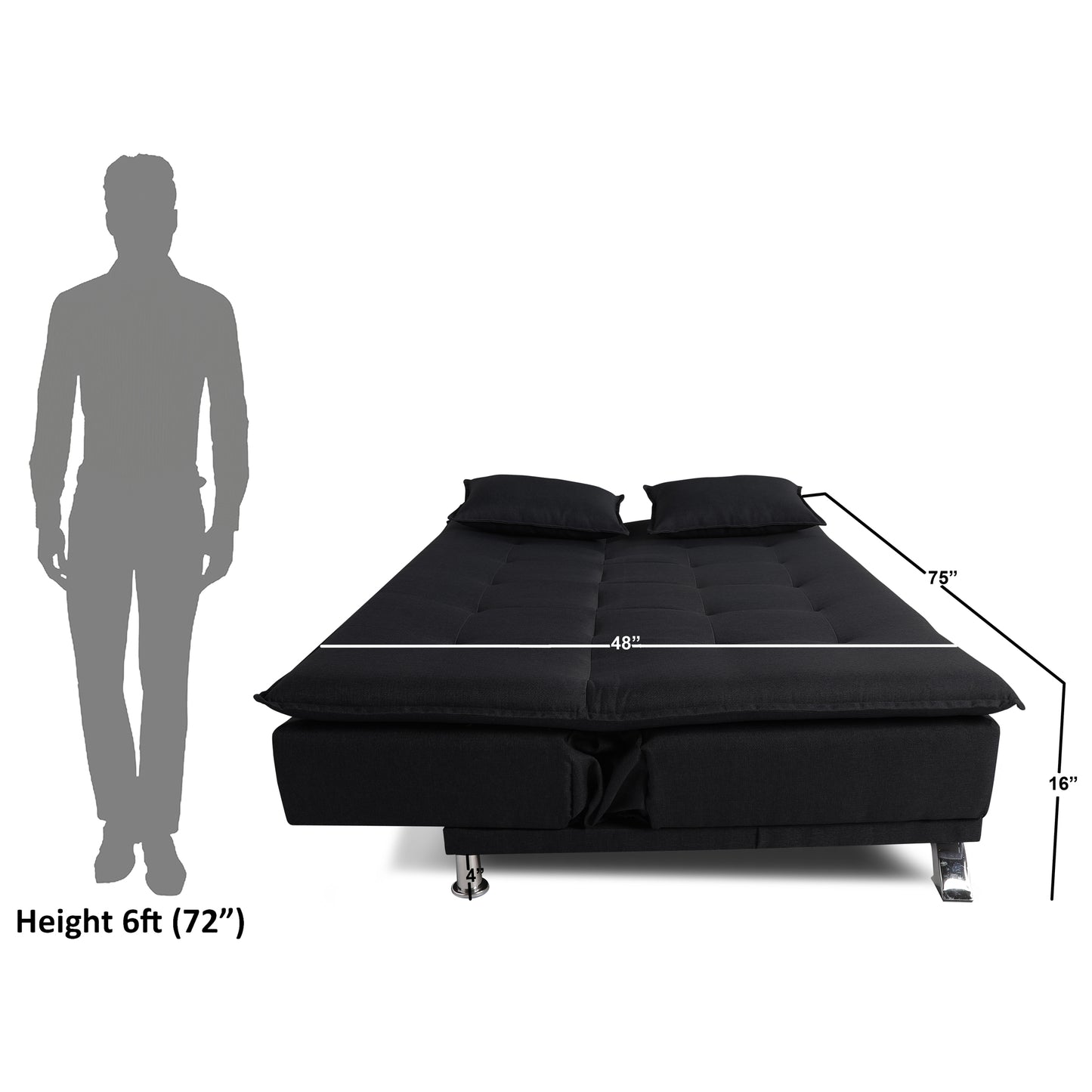 Adorn India Arden 4 Seater Sofa Cum Bed 4 x 6 (Black) (3 Year Warranty)