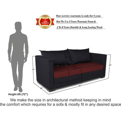 Adorn India Exclusive Two Tone Straight Line Three Seater Sofa Cum Bed (Maroon & Black), Wood, Foam