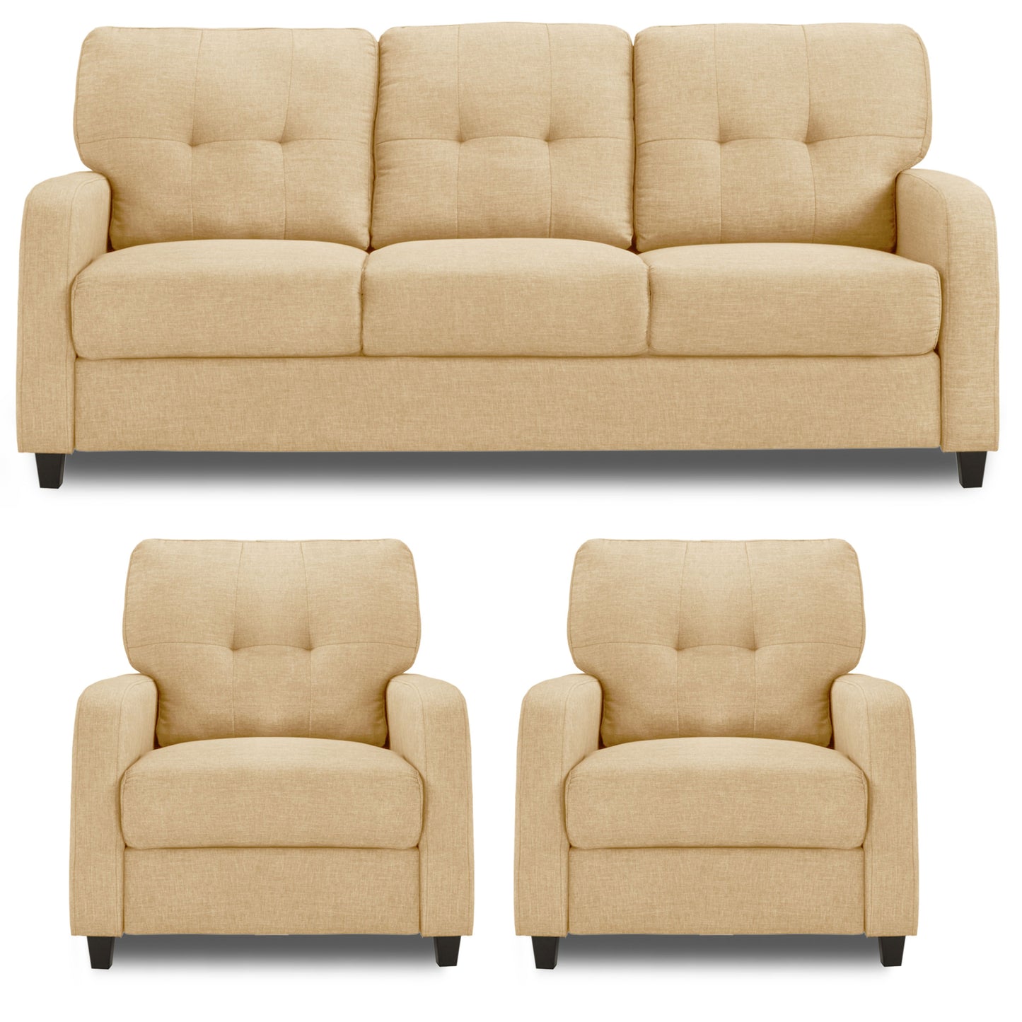 Adorn India Astor 3+1+1 5 Seater Sofa Set (Beige) (3 Year Warranty)