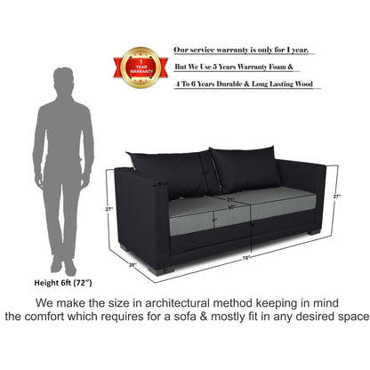 Adorn India Exclusive Two Tone Straight Line Three Seater Sofa Cum Bed (Black & Grey)