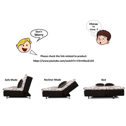 Adorn India Berry 3 Seater Sofa Cum Bed Digitel Print (Grey & Black)