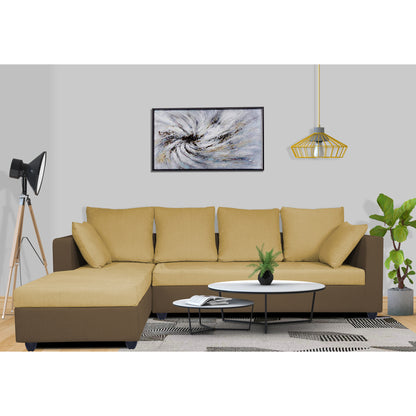 Adorn India Zink Straight line L Shape 6 Seater Sofa Plain Cushion (Left Side Handle)(Brown & Beige)