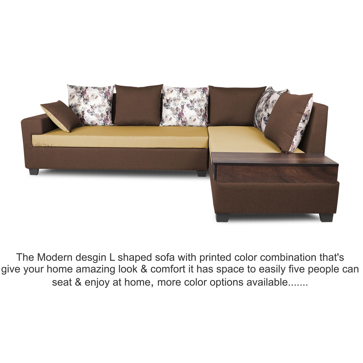 Adorn India Orlando Fabric L Shape Sofa (Brown and Beige)