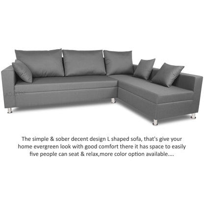 Adorn India Straight line L Shape Sofa (Light Grey)