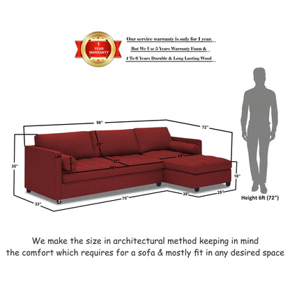 Adorn India Alexander L Shape 7 Seater Sofa Set with Ottoman Puffy RHS (Maroon) (3 Year Warranty)