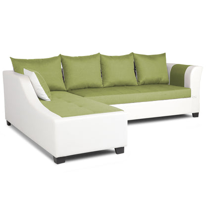 Adorn India Aliana L Shape Leatherette Fabric 6 Seater Sofa Set LHS (Green & White) (3 Year Warranty)