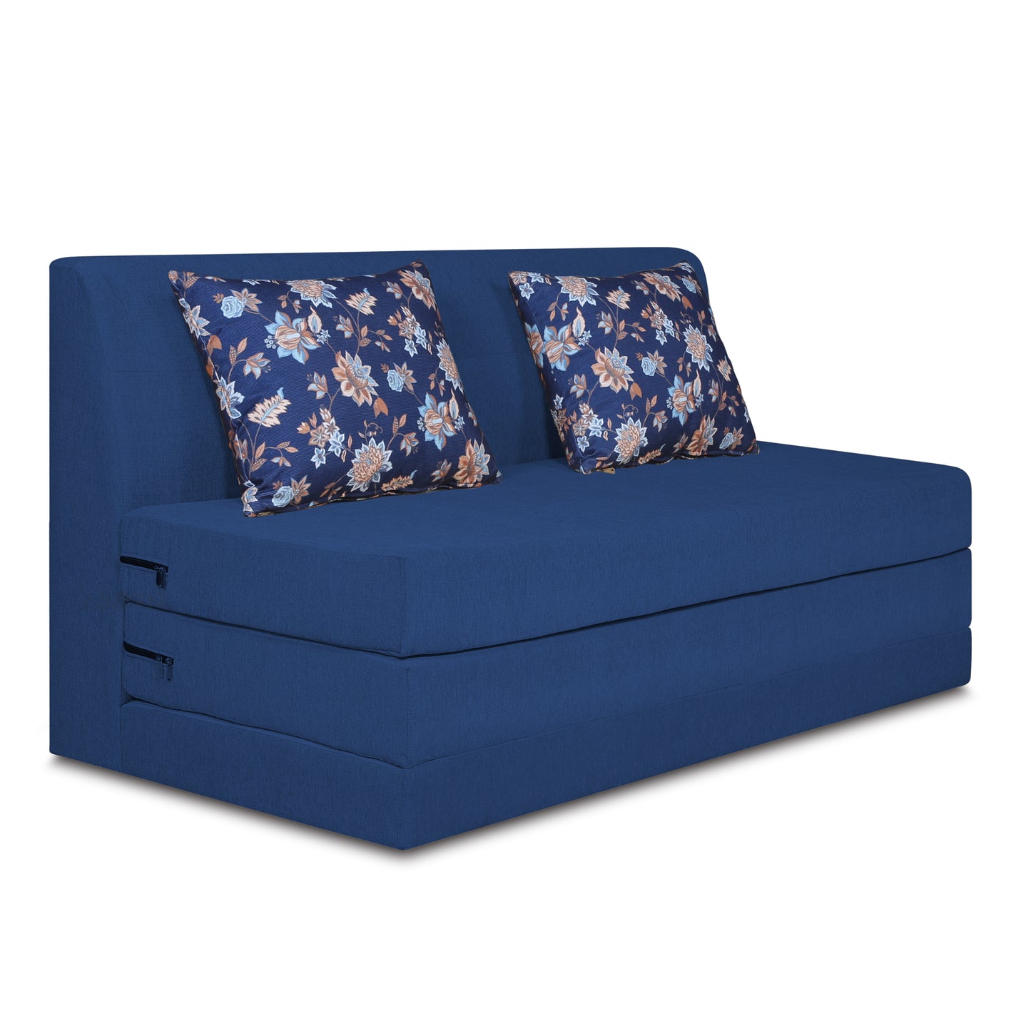 Adorn India Easy Highback Two Seater Sofa Cum Bed Floral 4' x 6' (Blue) (1 Year Warranty)