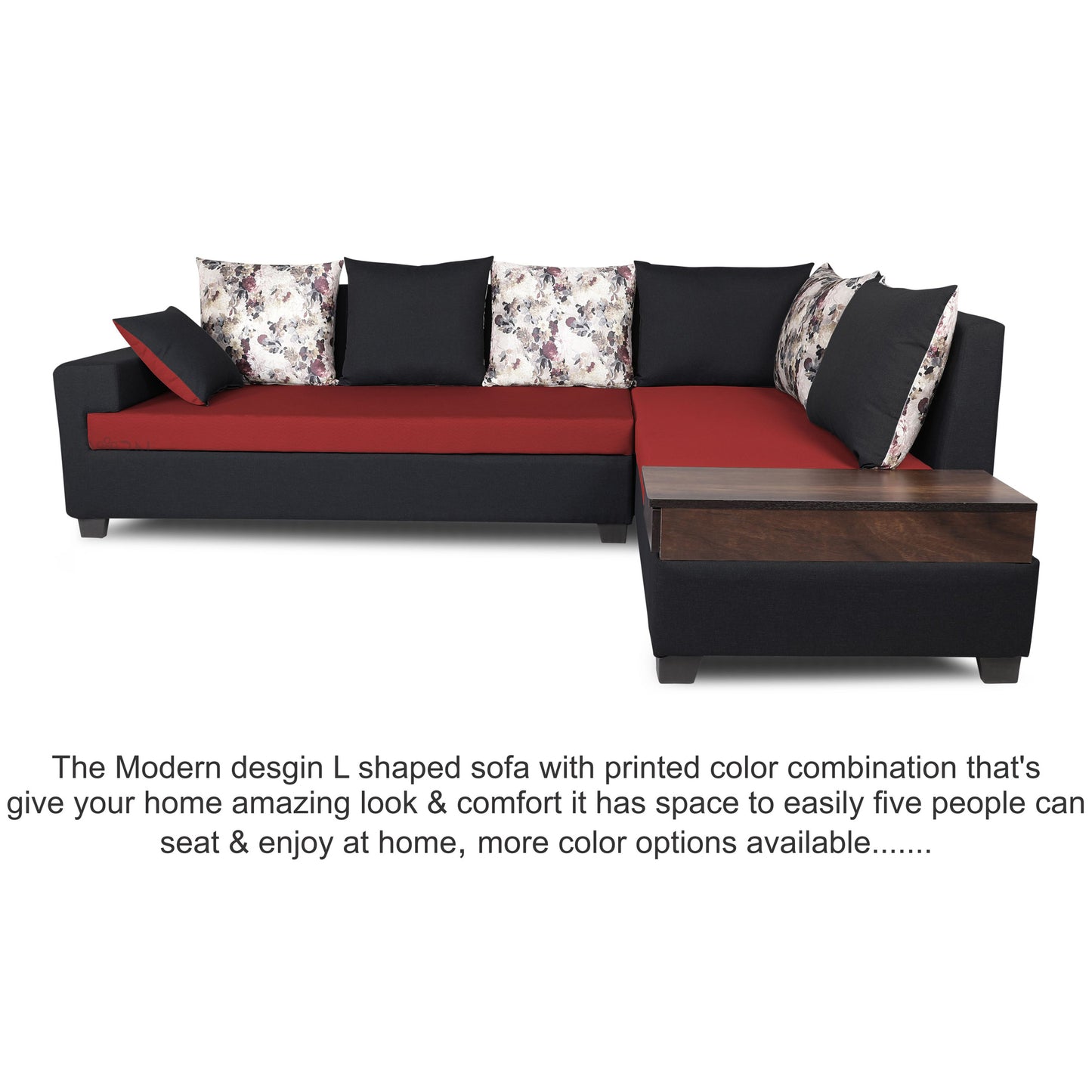 Adorn India Orlando Fabric L Shape Sofa (Black) ack and Maroon