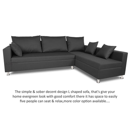 Adorn India Sal Straight line L Shape Sofa (Dark Grey)
