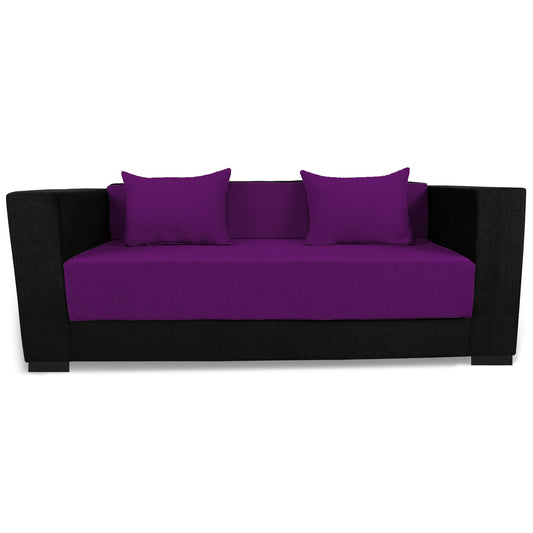 Adorn India Almond 3 Seater Sofa cumbed(Dark Purple & Black)
