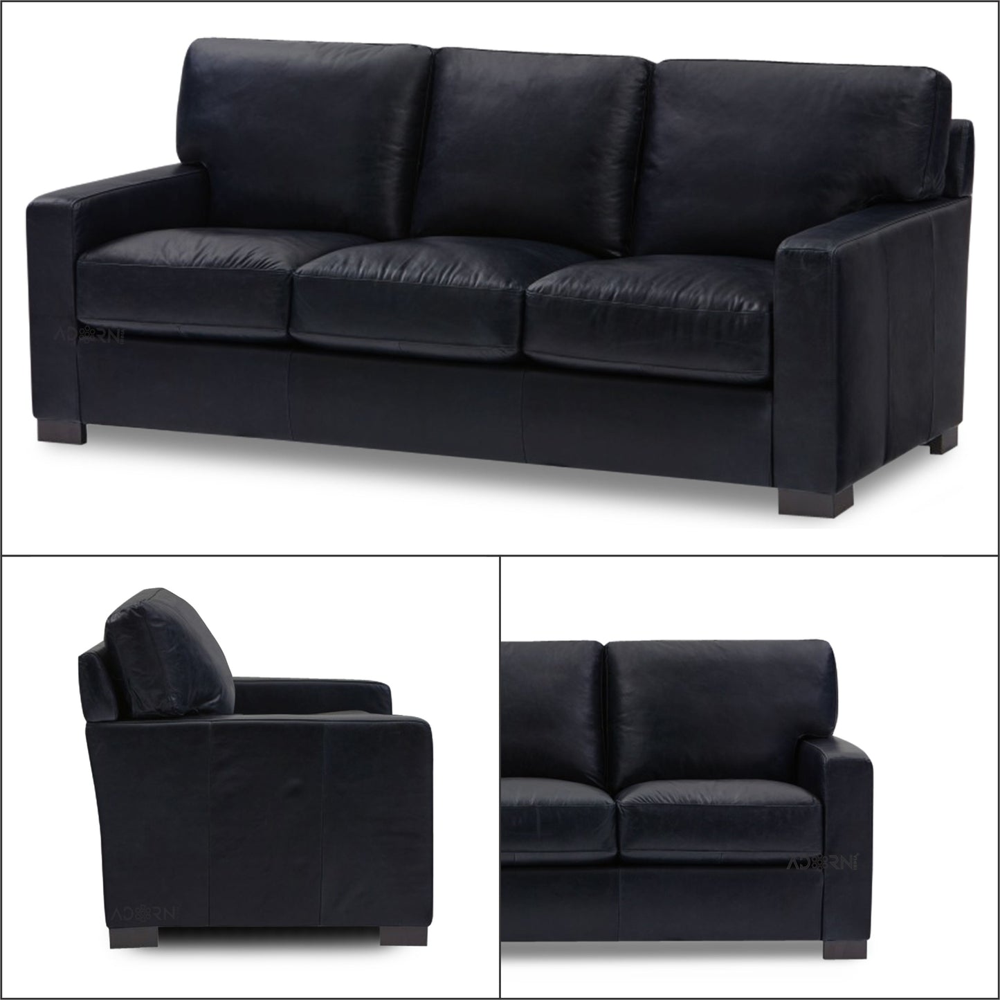 Adorn India Exclusive Rosina Leatherette Three Seater Sofa (Black)