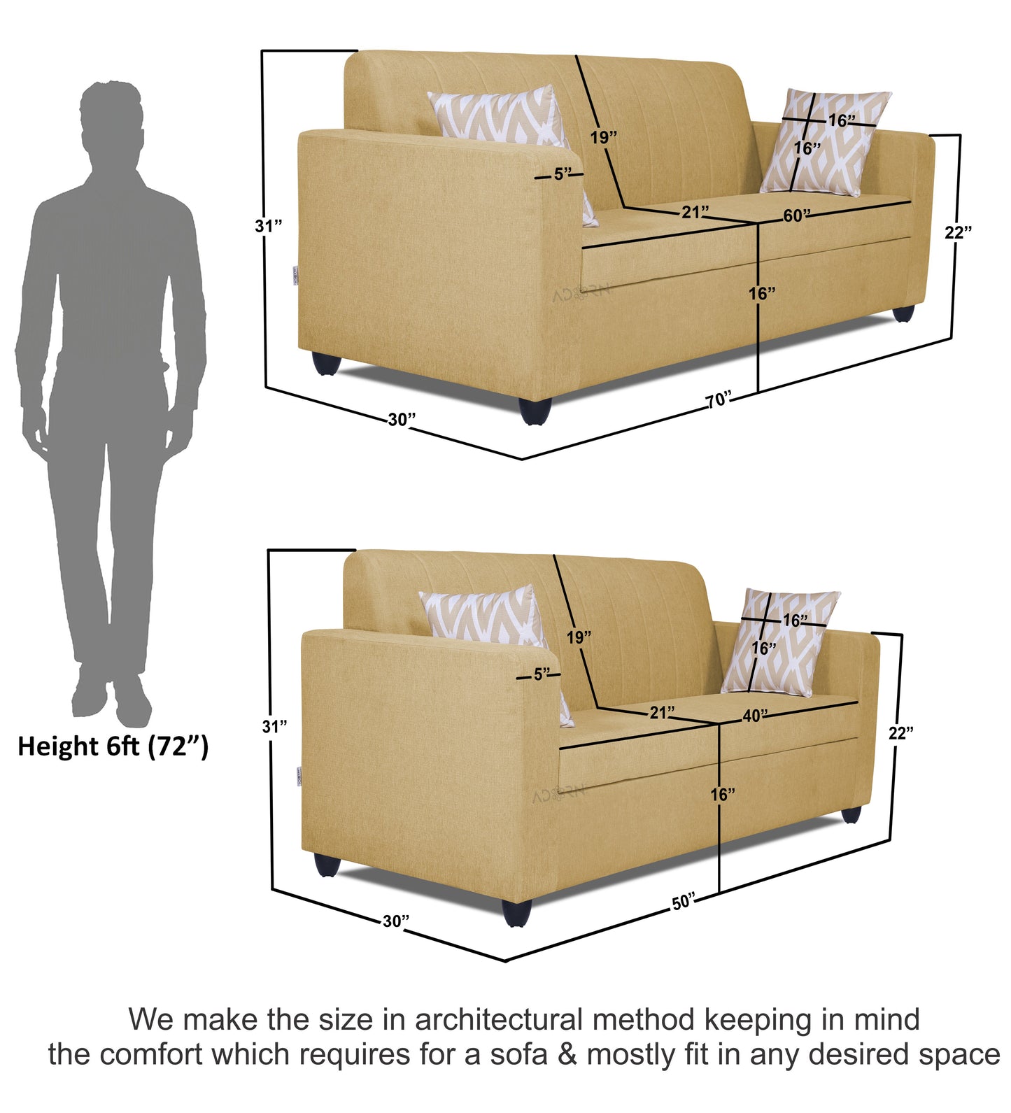 Adorn India Rio Highback 3+2 5 Seater Sofa Set (Beige) (3 Year Warranty)
