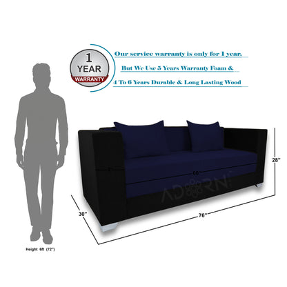 Adorn India Almond 3 Seater Sofa Cumbed (Dark Blue & Black)