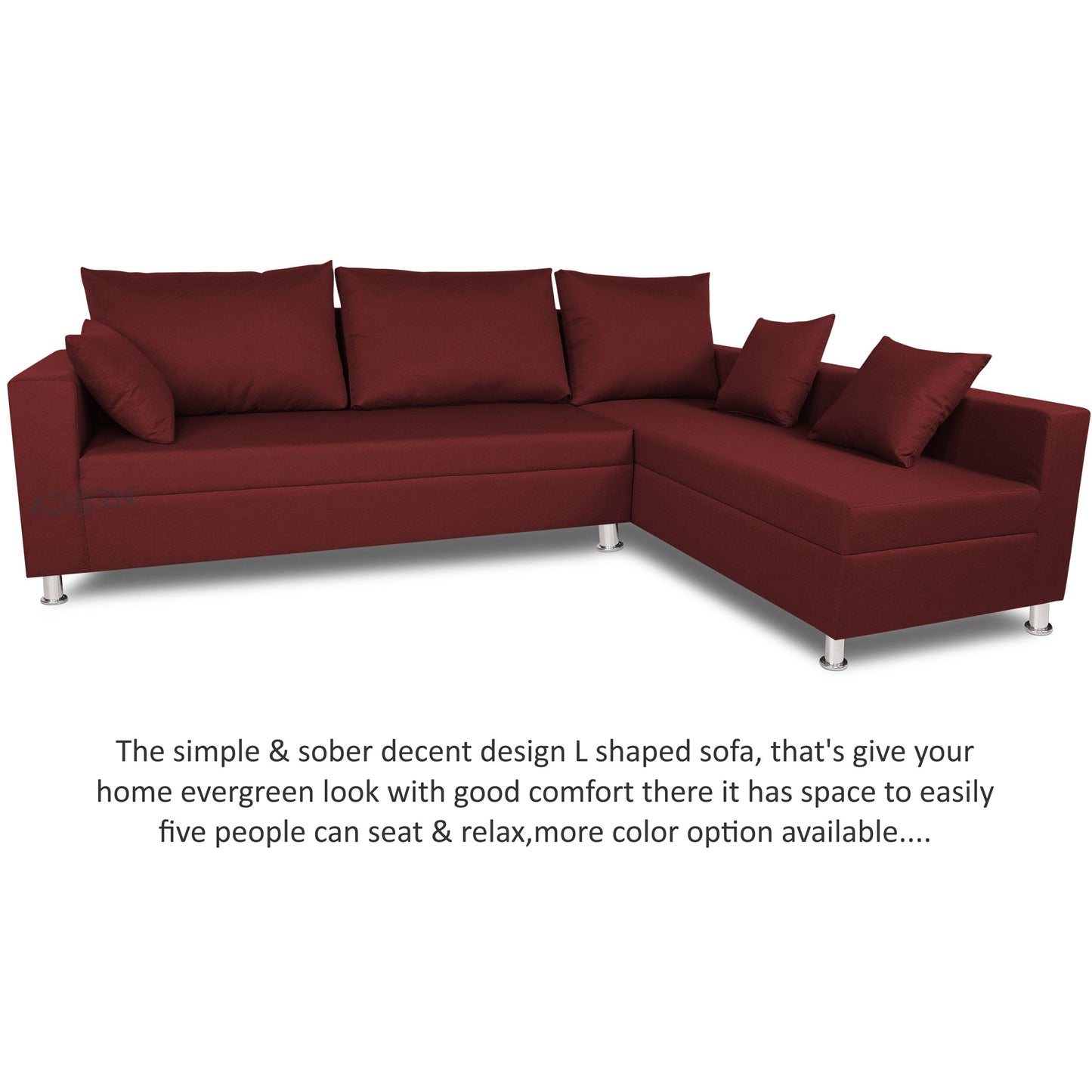 Adorn India Straight line 6 seater L Shape Sofa set (Maroon)