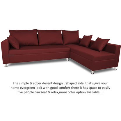 Adorn India Straight line 6 seater L Shape Sofa set (Maroon)