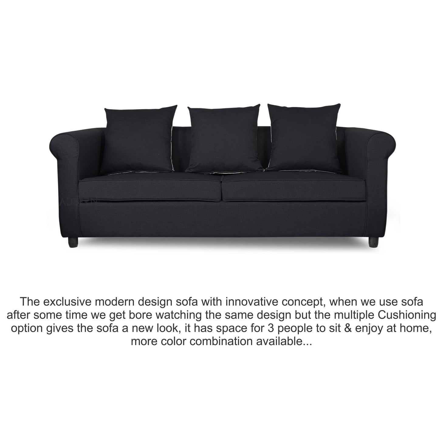 Adorn India Magnum 3 Seater Sofa (Black)