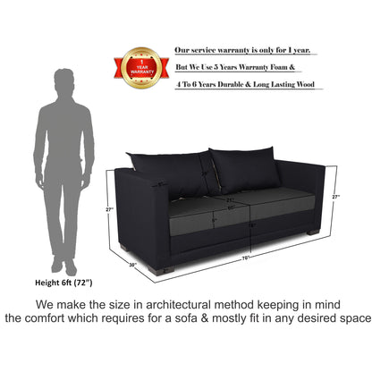 Adorn India Exclusive Two Tone Straight Line Three Seater Sofa Cum Bed (Dark Grey & Black), Wood, Foam