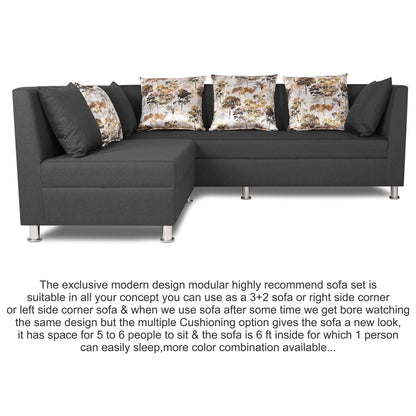 Adorn India Alica Modular Sofa Set(Dark Grey)