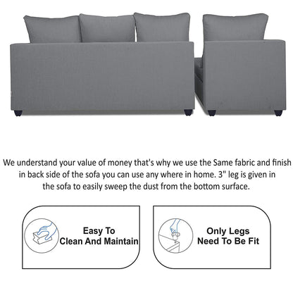Adorn India Zink Straight line L Shape 6 Seater Sofa Plain Cushion (Left Side Handle)(Grey)