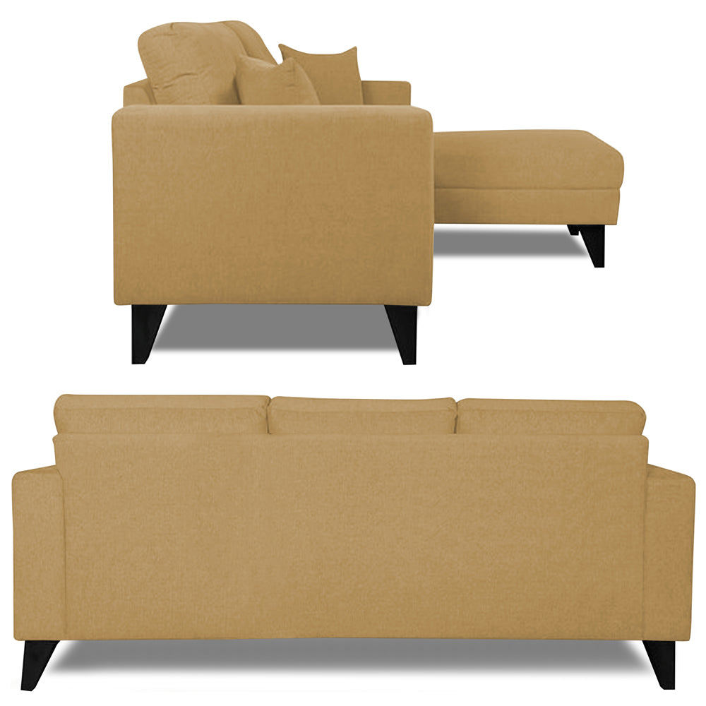 Adorn India Martin L Shape Right Hand Side Sofa Set Plain (Beige) 4 Seater (3 Year Warranty)