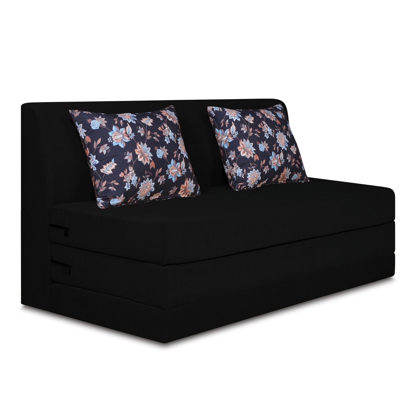 Adorn India Easy Highback Two Seater Sofa Cum Bed Floral 4' x 6' (Black) (1 Year Warranty)