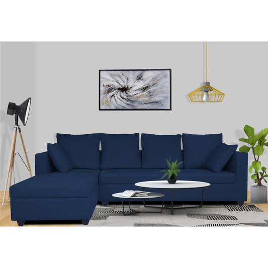 Adorn India Zink Straight line L Shape 5 Seater Sofa Plain Cushion (Left Side Handle)(Blue)