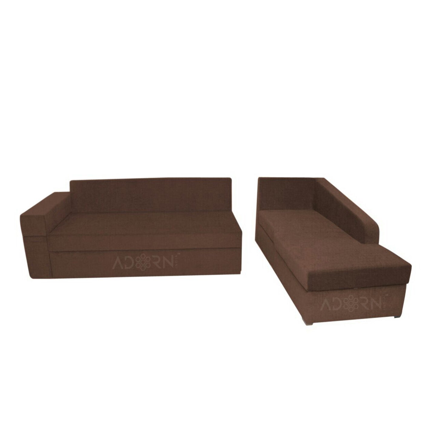 Adorn India Comfort Line L Shape 6 Seater Corner Sofa Cum Bed RHS (Brown)
