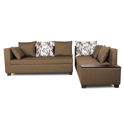 Adorn India Mclain L Shape 6 Seater Sofa (Camel)