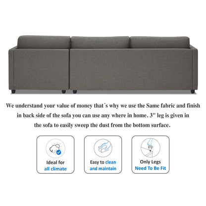 Adorn India Alexander L Shape 7 Seater Sofa Set with Ottoman Puffy RHS (Light Grey) (3 Year Warranty)