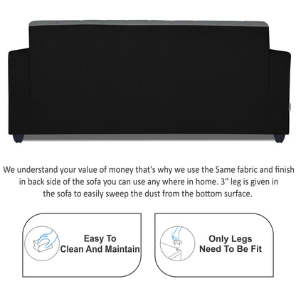 Adorn India Rio Highback 3 Seater Sofa(Black & Grey) (3 Year Warranty)
