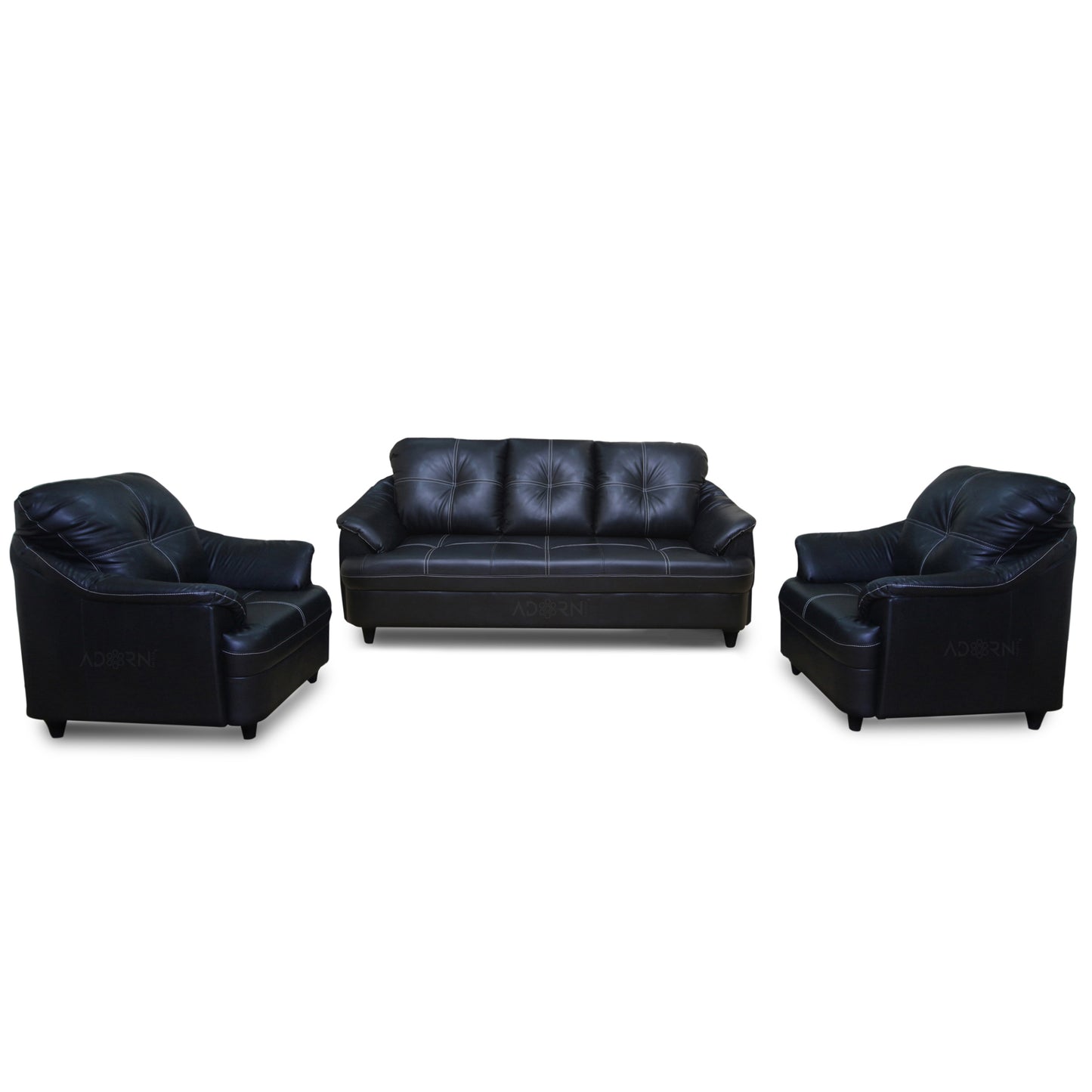 Adorn India Webster Leatherette Five Seater Sofa Set 3-1-1 (Black)