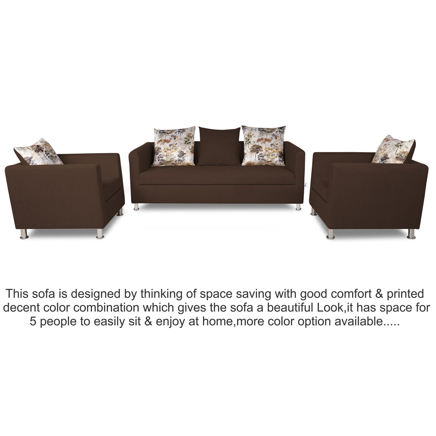 Adorn India Alita 3-1-1 Compact 5 Seater Sofa Set (Brown), Wood, Foam