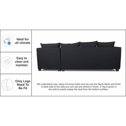 Adorn India Mclain L Shape 6 Seater Sofa (Black)