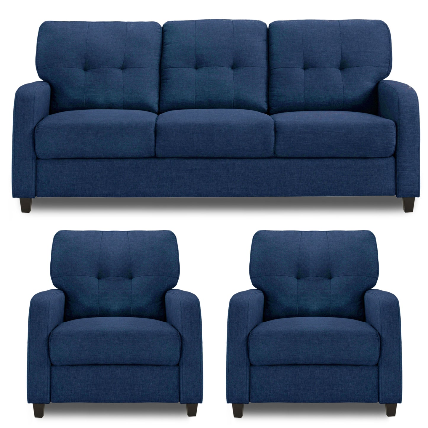 Adorn India Astor 3+1+1 5 Seater Sofa Set (Blue) (3 Year Warranty)