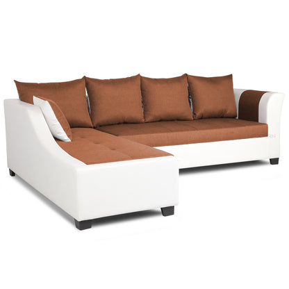 Adorn India Aliana L Shape Leatherette Fabric 6 Seater Sofa Set LHS (Rust & White) (3 Year Warranty)