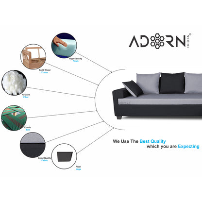 Adorn India Orlando Fabric L Shape Sofa (Black) ack and Light Grey