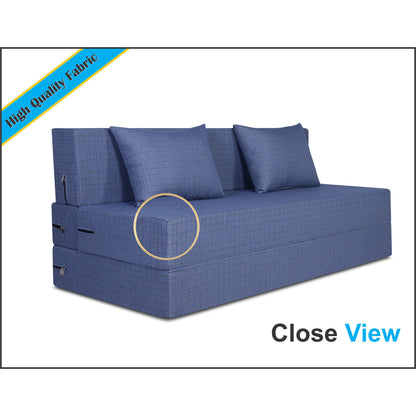 Adorn India Easy Three Seater Sofa Cum Bed Checks Design 5' x 6' (Grey)