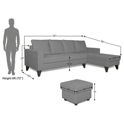 Adorn India Hallton L Shape Decent Sofa Set 7 Seater with Ottoman (Right Side) (Grey) (3 Year Warranty)