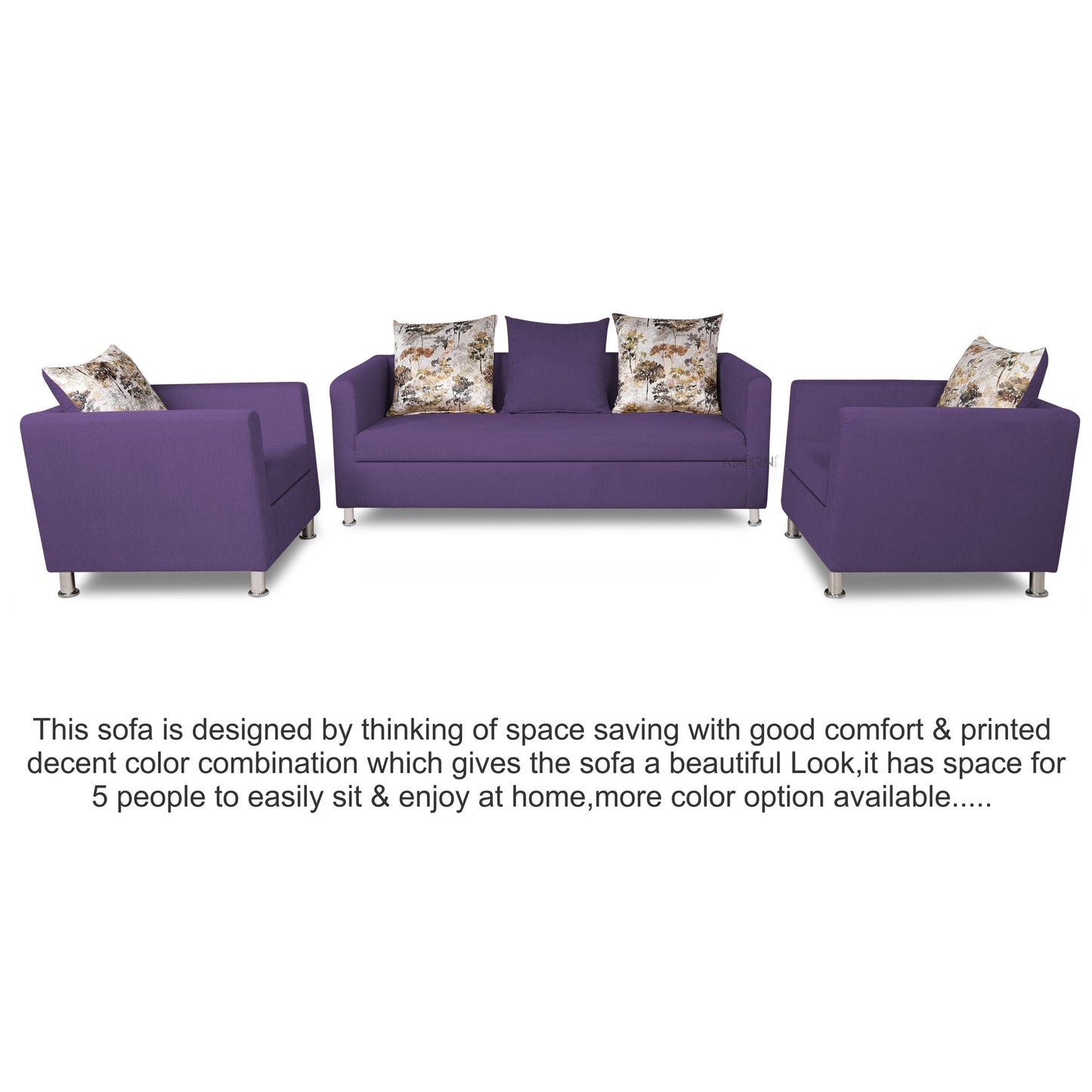 Adorn India Alita 3-1-1 Compact 5 Seater Sofa Set (Dark Purple), Wood, Foam